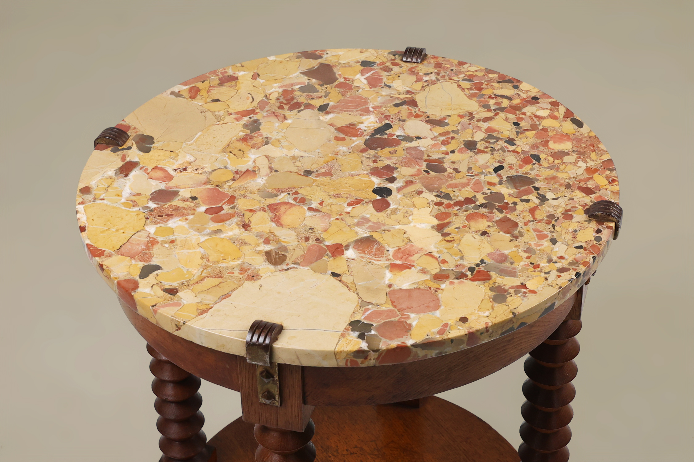 A rare 1930s French Art Deco side table in oak with marble topthumbnail